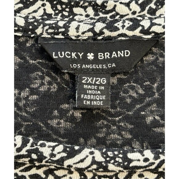 Lucky Brand Black & White Knit Shirt 2X Soft Boho 3/4 Sleeve Paisley Geometric - Picture 3 of 11